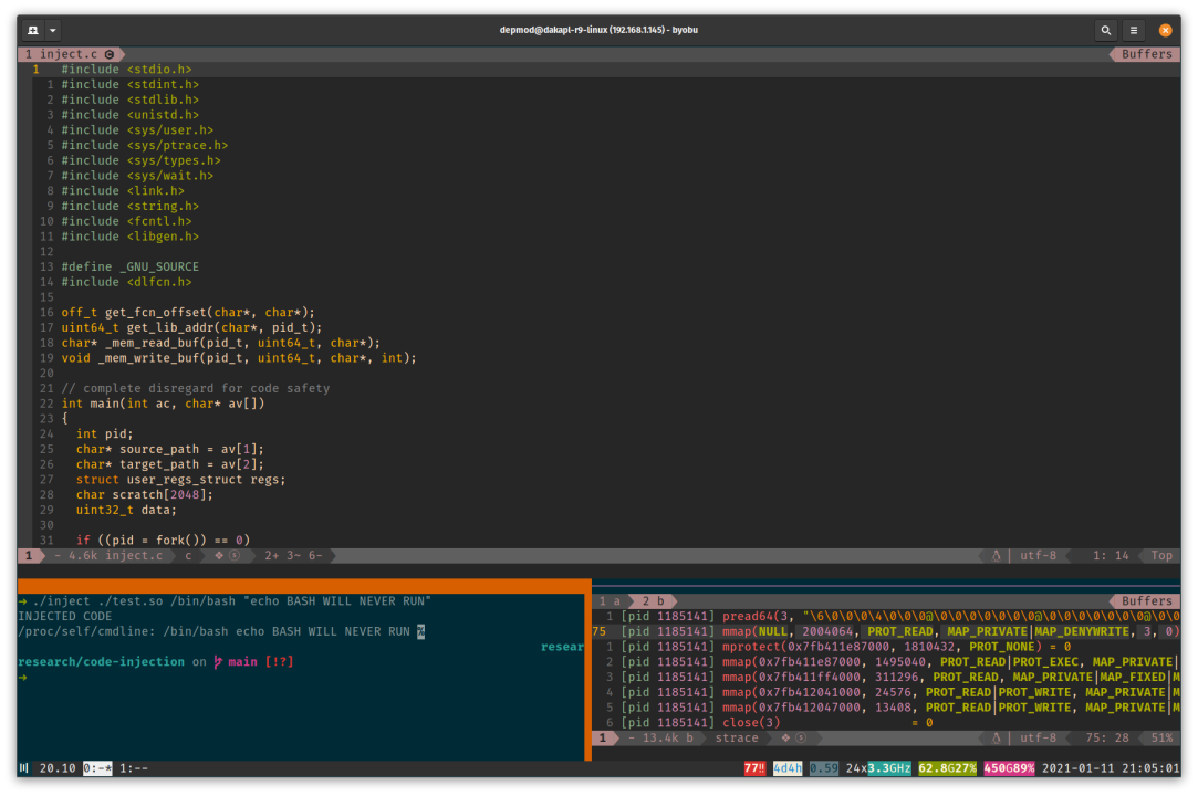Linux code injection paint-by-numbers