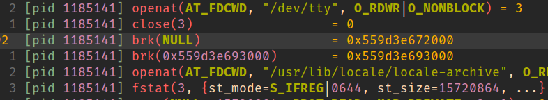 Tracing further down to target brk()